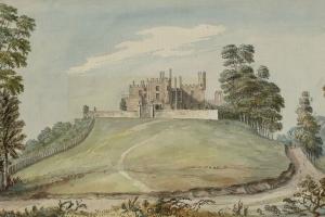 Painting of Powis Castle in the landscape
