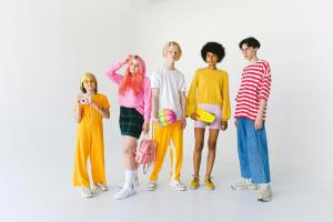 Gen-z 5 individuals waering colourful clothing