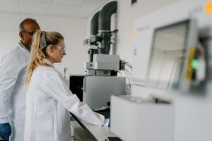 man and woman in lab 