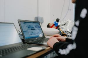 Researcher Sam Leaney testing the effectiveness of common and improvised prehospital methods to reduce cold stress