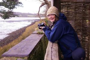 Kat Jones in a bird hide 