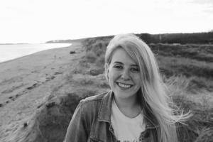 Black and white photo of Kayla