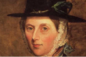 Portrait of Lady Llanover wearing a black hat. 