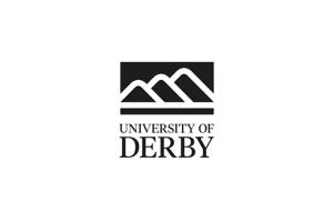 Derby university Logo with Black and white mountain image