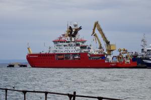 A research vessel on the ocean 
