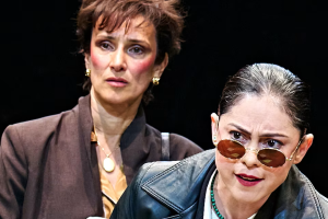 Indira Varma Levene and Rosa Salazar Roma in Glengarry Glen Ross at The Old Vic. Manuel Harlan