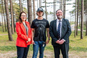 From left: Professor Ruth McElroy, Kieran Samuel and Professor Edmund Burke