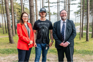From left: Professor Ruth McElroy, Kieran Samuel and Professor Edmund Burke