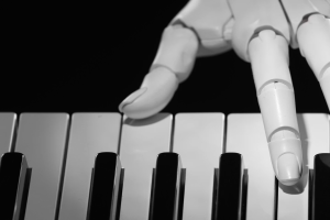 Piano keys and hand