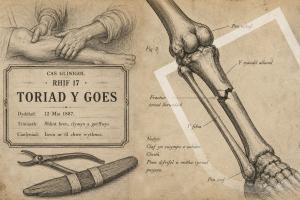 Stipple darwing of an old welsh medical casebook