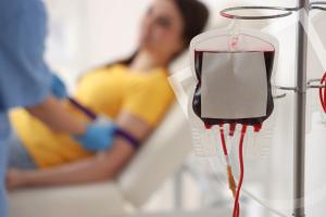 Woman recieving a blood transfusion