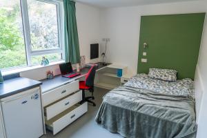 St Mary's studio Premium Plus with bed, desk, chair, storage and fridge