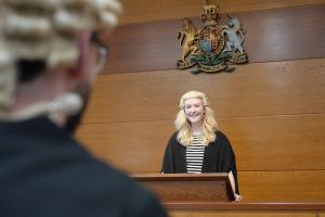 Two law students in the moot court