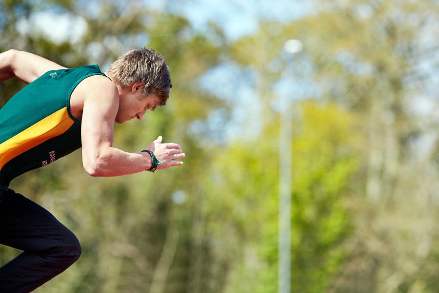 A student running 