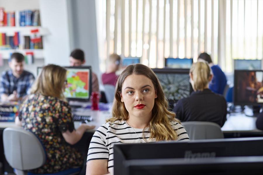 Students working in a computer lab