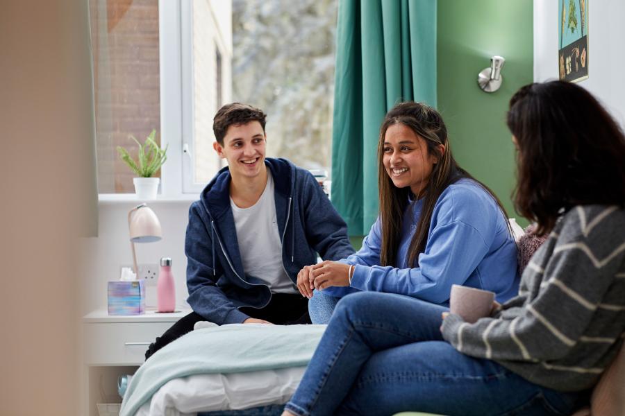 Students socialising in one of the flats at St Mary's Student Village