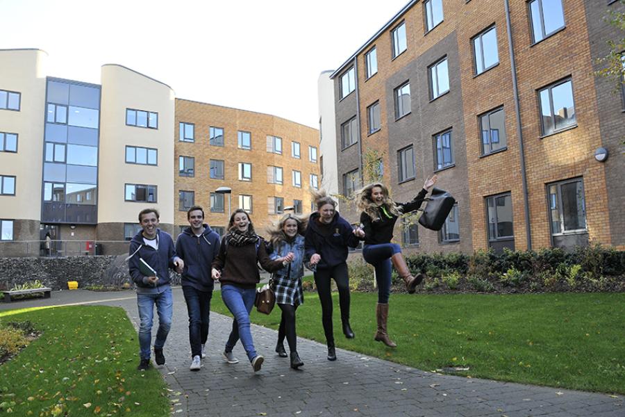 Accommodation - students having fun at St Mary's Student Village