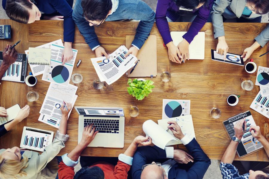 Students studying together around a table