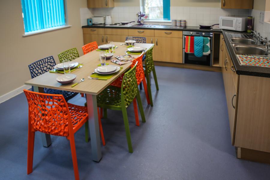 Shared kitchen facilities in Adda at the Ffriddoedd Student Village