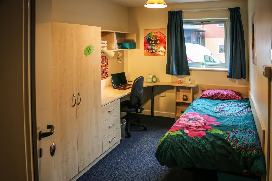 A room in Adda halls of residence at the Ffriddoedd Student Village