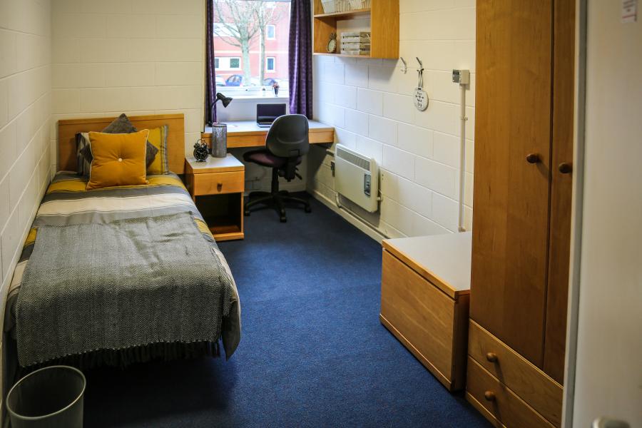 A room in Glyder halls of residence at Ffriddoedd Student Village