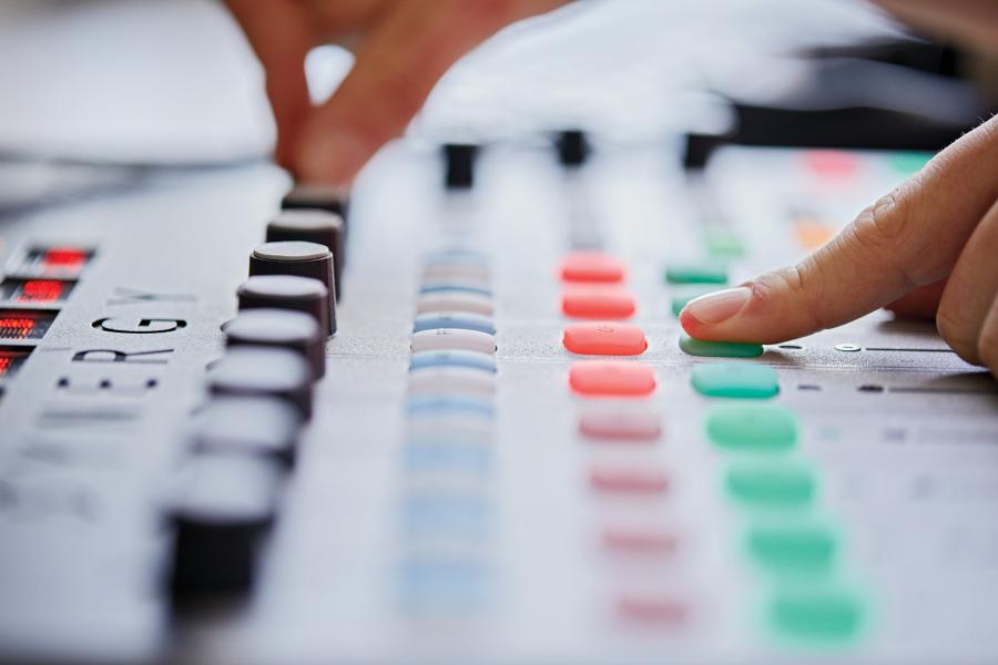 Close-up of sound mixing deck