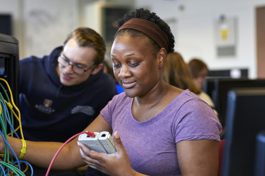  Student at work in computer science engineering lab 