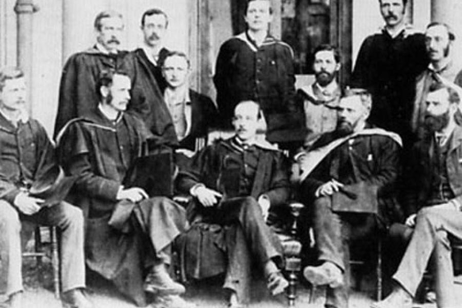 Old photo of Bangor University academics