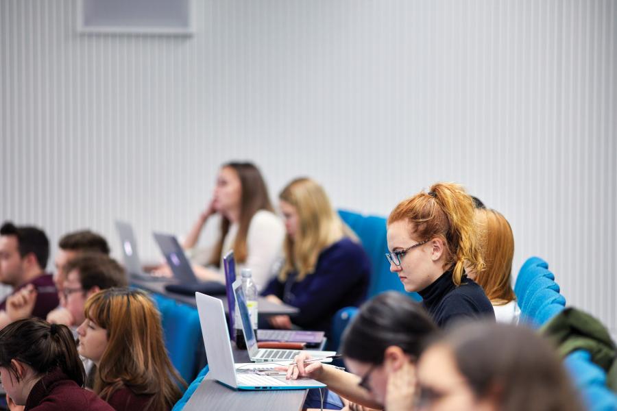 Students in a lecture in Pontio