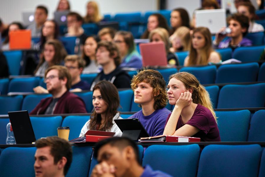 Students in a lecture in Pontio