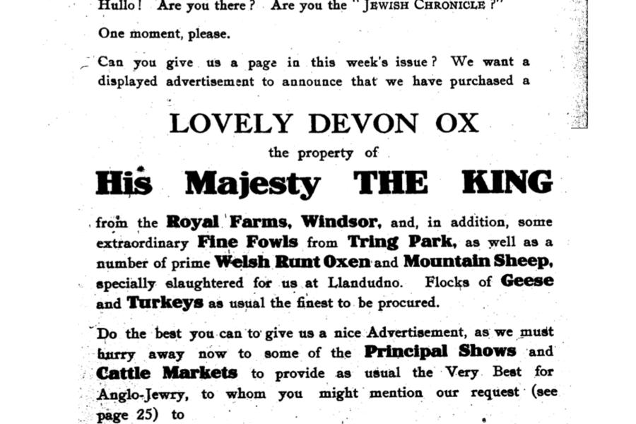 An advert for kosher meat which appeared in the local press.