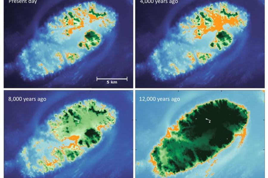 Coastline maps showing how land submerged