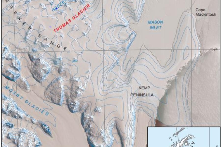 A map of glaciers in the Antarctic.