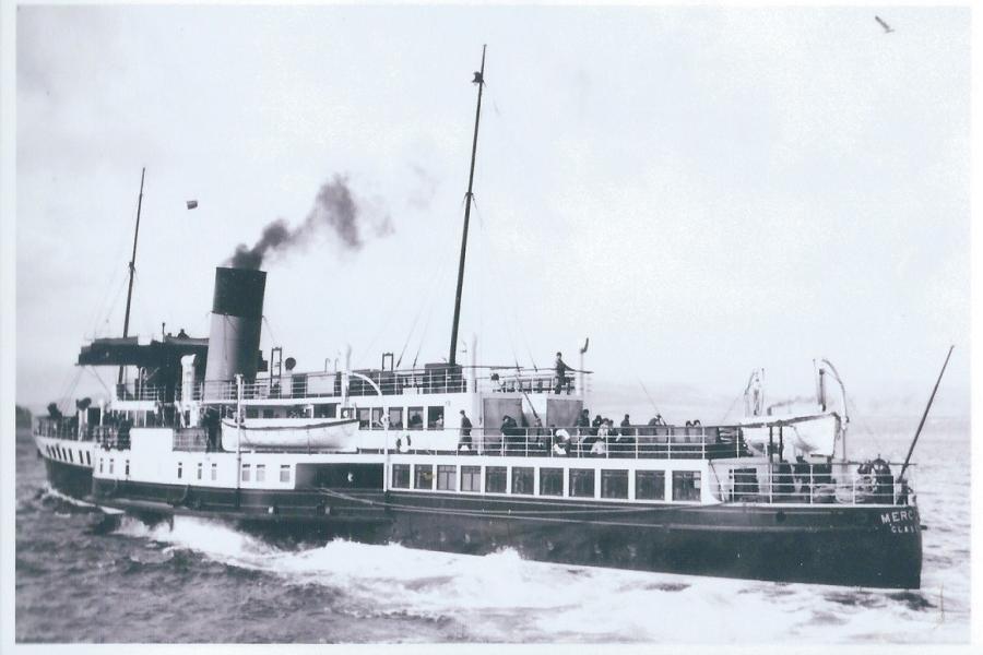 Black and white image of paddle steamer