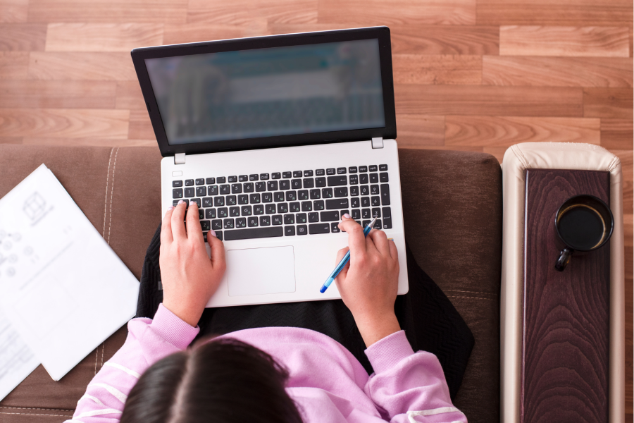 student working on a laptop