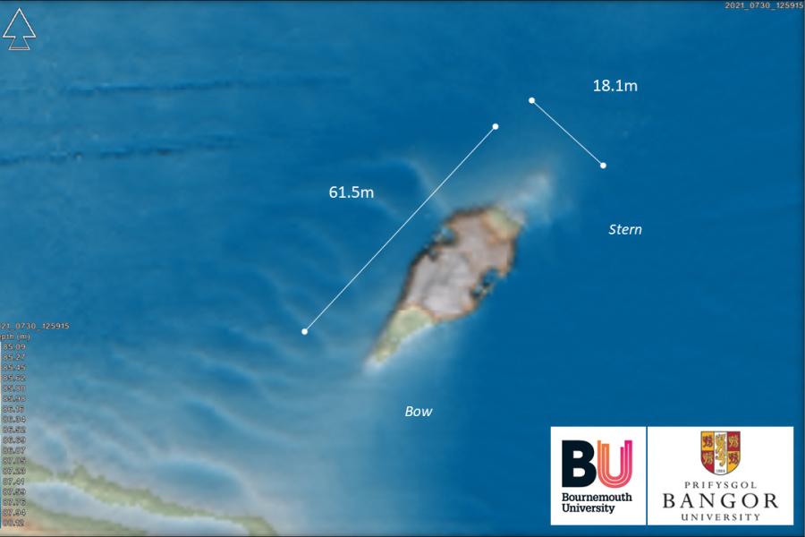 image  of the seabed showing the position of the wreck