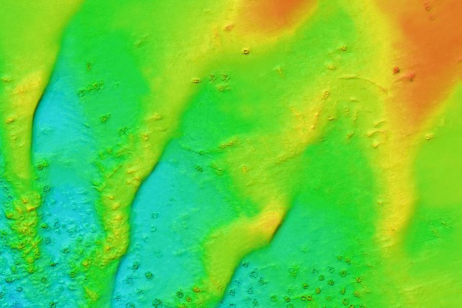 Colour gradation representing the changing levels of the seabed.