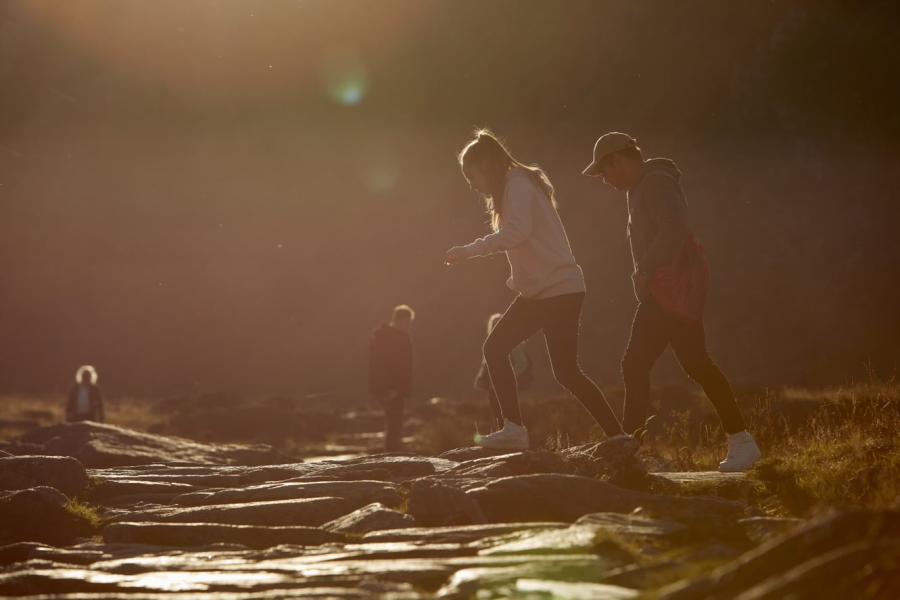 Two students walking in Snowdonia