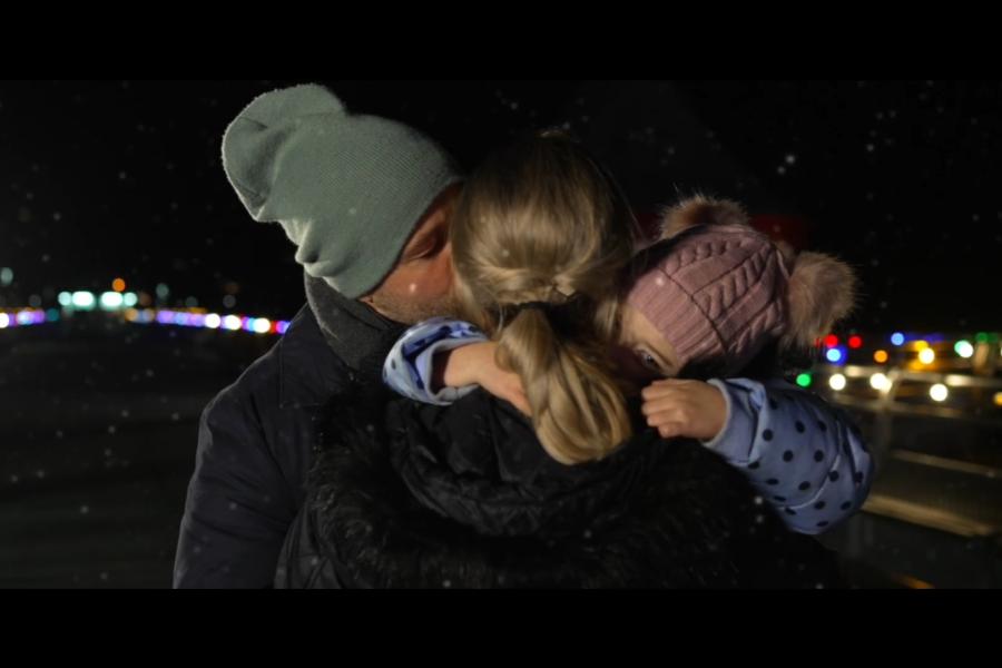 The Metcalfe family on Bangor Pier, starring in Bangor University's festive film