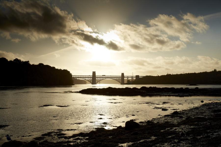 Brittania Bridge at sunset