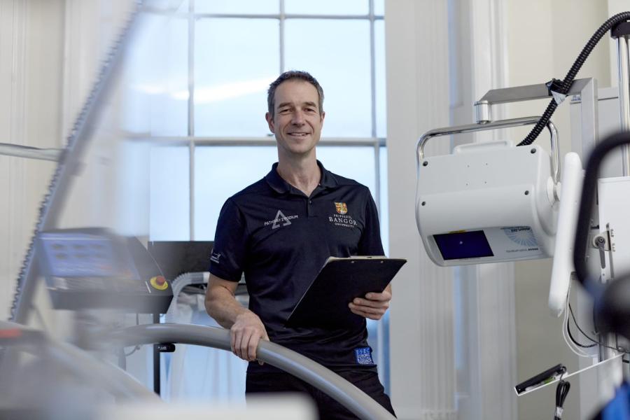 Dr Gavin Lawrence at Bangor University sports research laboratory