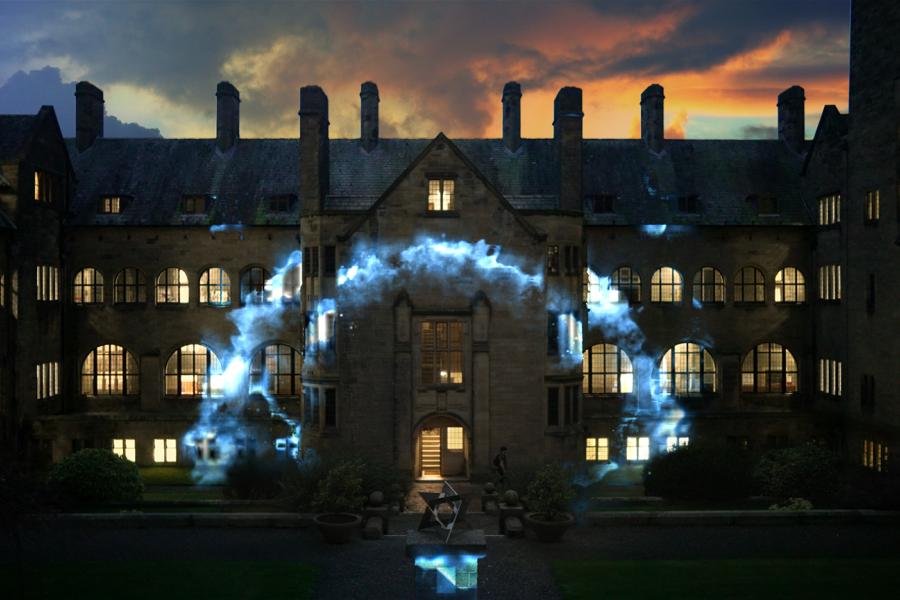 A still from Magical TV advert of the Inner Quad, Main Arts, Bangor University