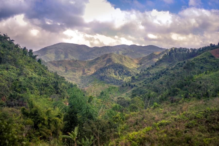 A mountainous forested view in Madagascar.
