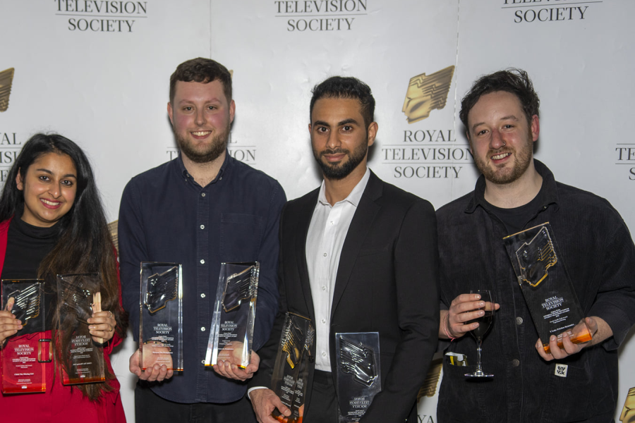 Students holding their awards at the RTS Awards