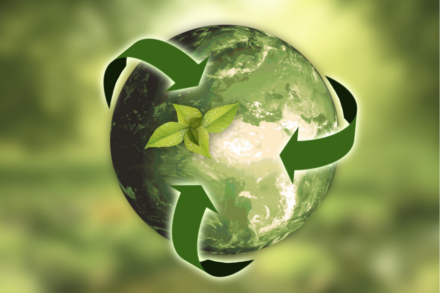 illustration of the earth surrounded by the recycling symbol.