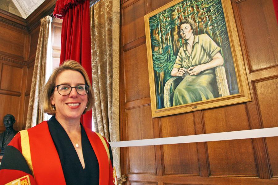 Becky Heaton with Mary Sutherland portrait