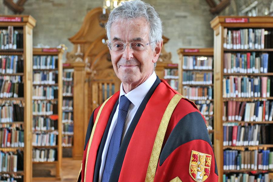 Lord John Krebs FRS in Bangor University gown in Shankland Reading Room