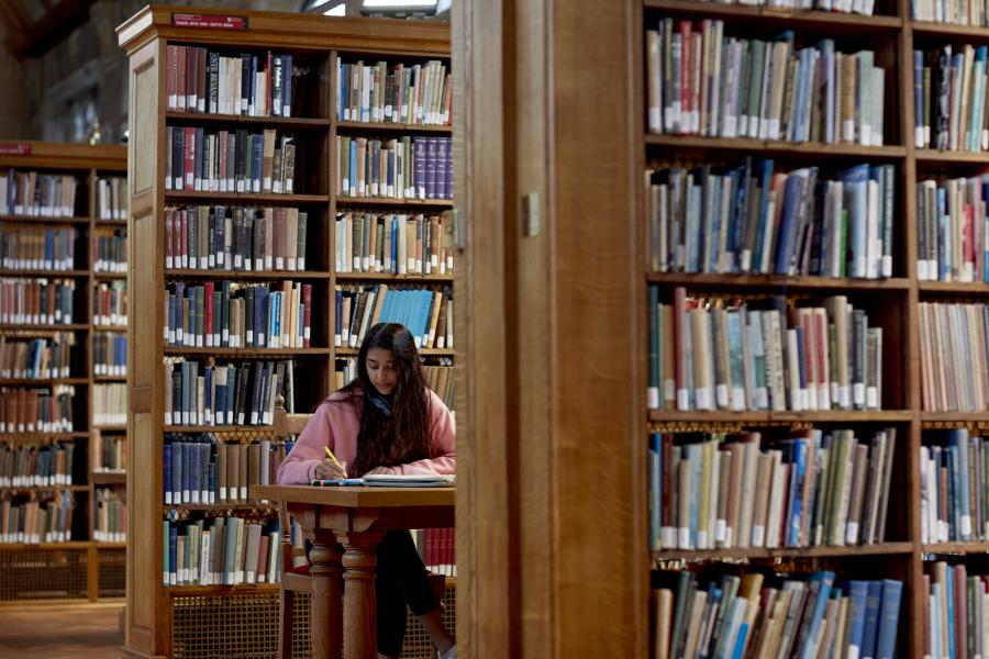 Student in Bangor University Library