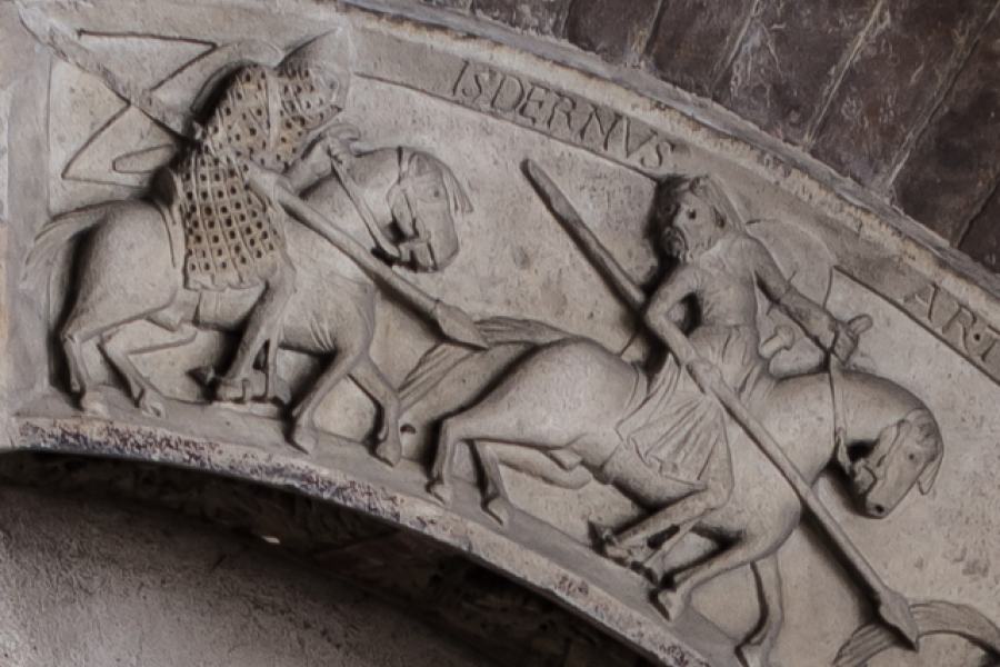 An 11th century carving in Italy depicting the abduction of Queen Guinevere 