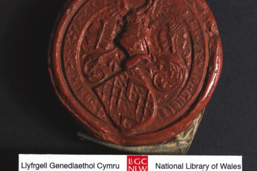 Medieval wax stamp from National Library of Wales